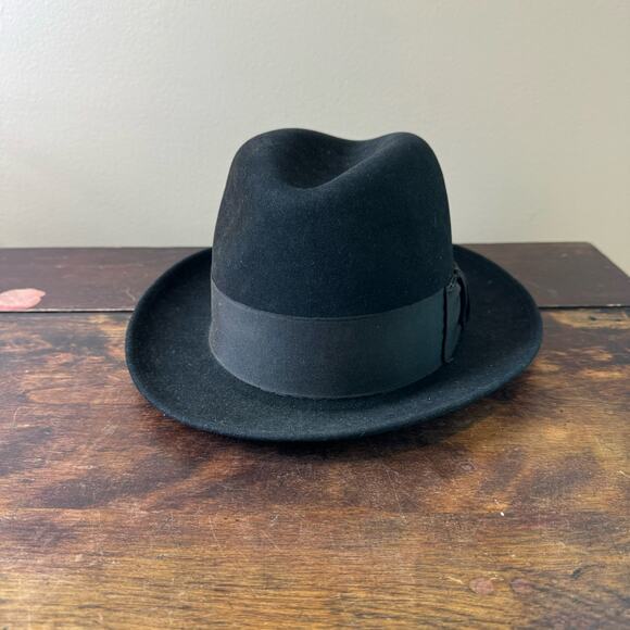 Dobbs‎ VINTAGE New Black Wool Felt Dayton Long Oval Men's Hat Size 5 - 6 7/8 - Picture 1 of 12
